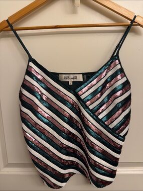 Diane Von Furstenberg Striped Sequin Wrap Cami - Size S